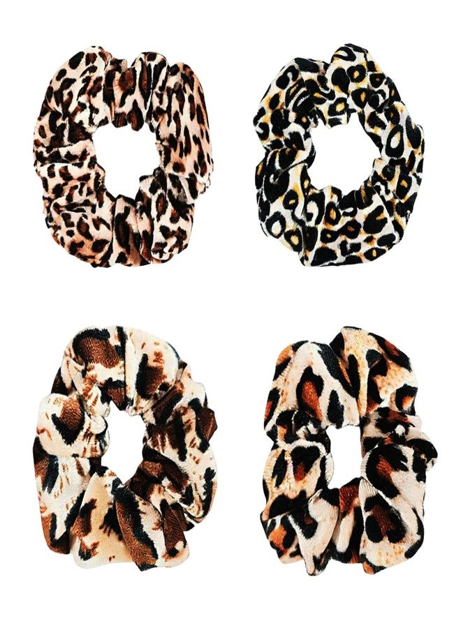 HAISENGO 4pcs Cheetah Scrunchie Hair Ties Ropes Elastic Lagre animal print velvet Leopard Scrunchies for Women Girls Pony Tails and Buns - Image 3